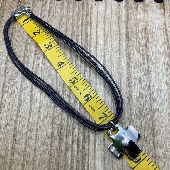 Nine West Cross Silver Tone Multi Strands Leather Necklace - Picture 3 of 6